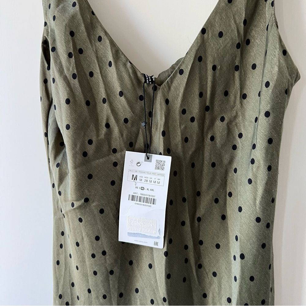 ZARA | sleeveless midi pullover dress in green polka dot | size medium - Picture 8 of 10